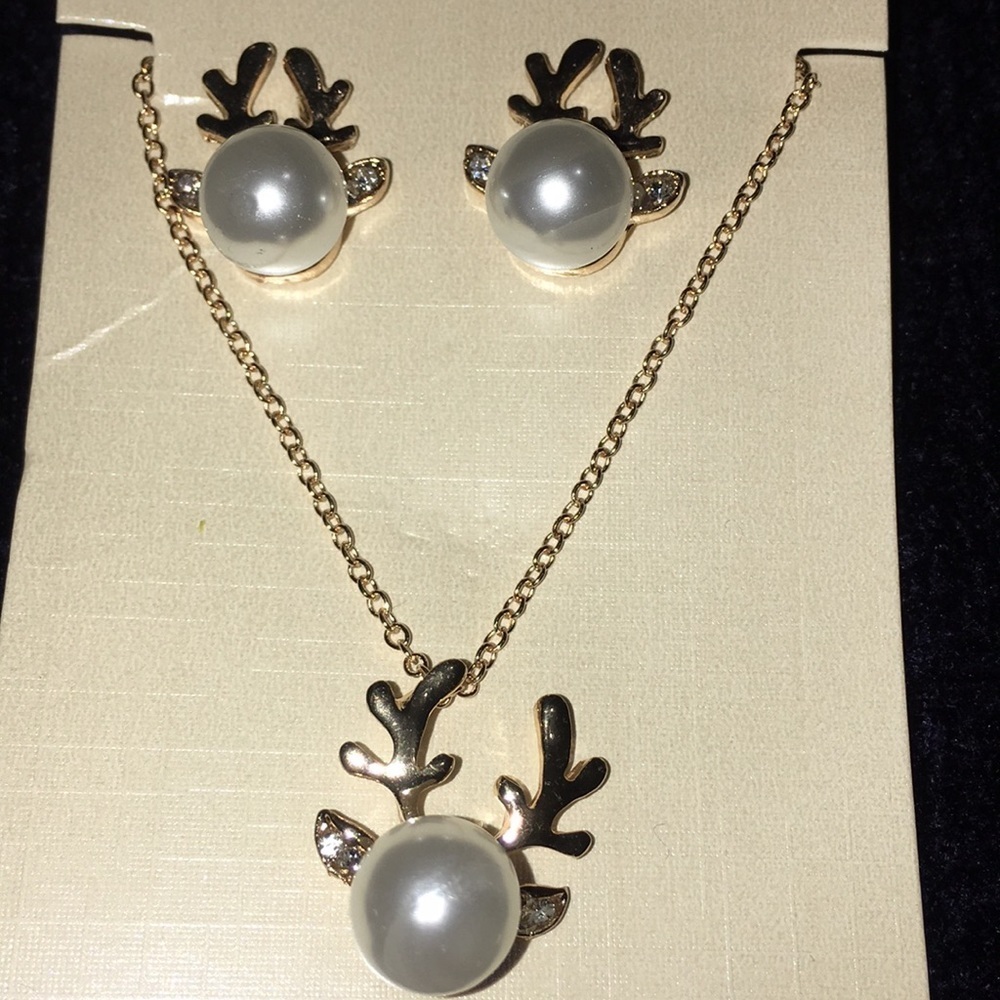 deer earrings and necklace set gold tone gift set